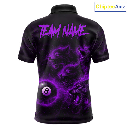 Horror Wolfs Purple Flames Smoke Pool 8 Ball Men Billiard Shirt Custom Ball Billiard Team Attire NYN2621