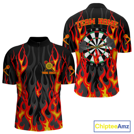 Custom Red Flames Dartboard Dart Shirts For Men Outfits Dart Team Jerseys NYN0072