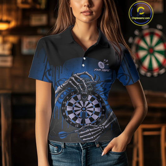 Custom Devil Skeleton Blue Dripping Dartboard Women Darts Polo Shirt Outfits Dart Jerseys NYN1856