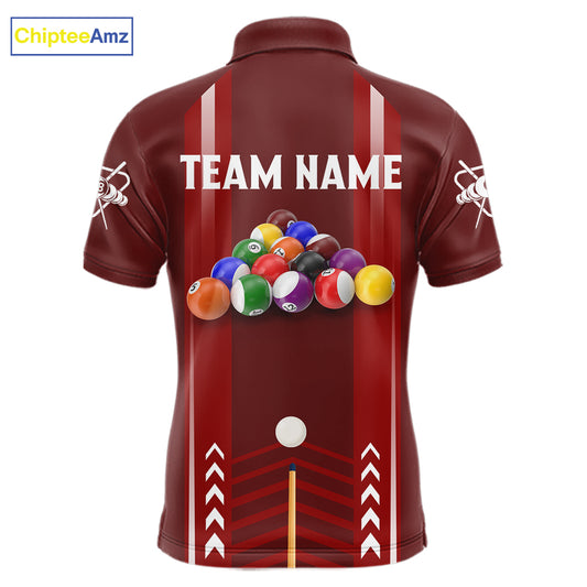 Personalized Red Ball Billiard Polo & 1/4 Zip Shirt For Men Custom Pool Team Shirt Billiard Jersey NYN2981