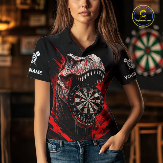 Custom Red Dinosaur Cracked Dartboard Polo Dart Shirt For Women Grunge Dart Team Jerseys NYN1357