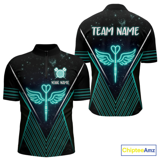 Neon Turquoise Wings Dart Arrow Men's Darts Shirt - Custom Name For Players NYN0555