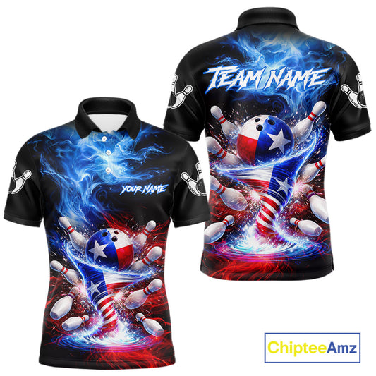 Personalized Fire Flame Texas Flag Tornado Bowling Team Shirts For Men Patriotic Bowling Gifts NYN2722