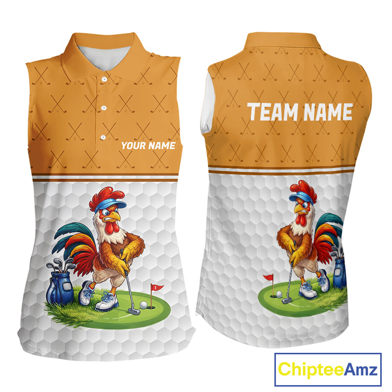 Funny Angry Rooster Golfer Womens Golf Sleeveless Polo Shirts Custom Clothes Golf Gifts NYN3152