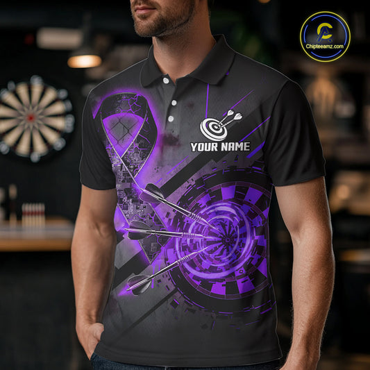 Lightning Purple Ribbon Dartboard Custom Lightning Dartboard Darts Polo Shirt For Men NYN1804