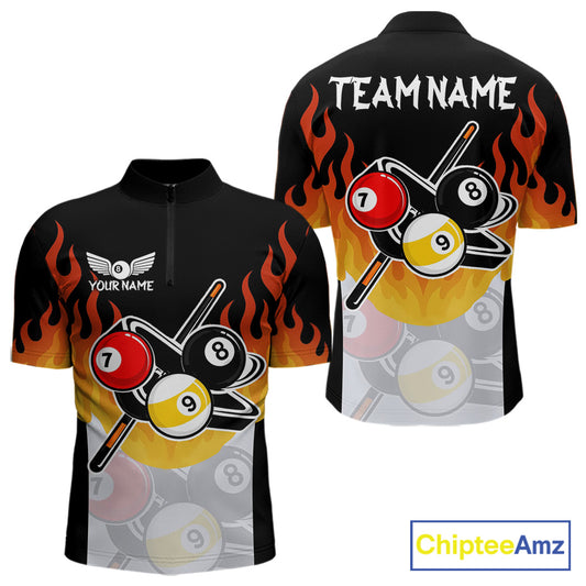 Flaming 8 Ball & 9 Ball Billiard Jerseys For Men Custom Pool Cue Billiards Team Jersey NYN2320