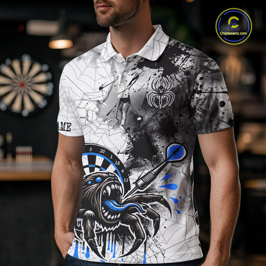 Personalized Dripping Black And Blue Spider Dart Polo Shirts For Men, Custom Dart Jerseys NYN2118
