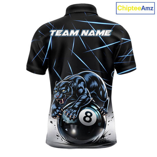 Blue Funny Panther 8 Ball Pool Polo & 1/4-Zip Team Shirt For Men Custom 3D Billiards Ball Apparel NYN2462