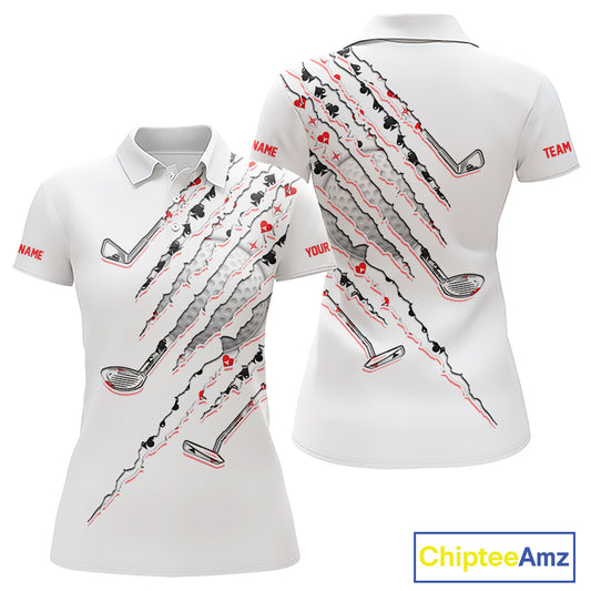 Poker Pattern Golf Polo Shirt For Womens Personalized White Golf Clubs Attire, Team Golf Outfit NYN2854
