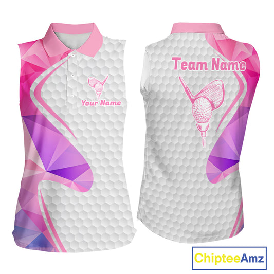 Pink And Purple Diamond Geometric Golf Sleeveless Polo Golf Shirts For Women Custom Golf Team Attire NYN3248