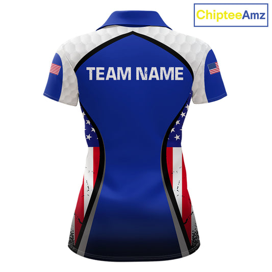 Grunge American Flag Golf Polo Shirts For Women Custom Golf Team Attire For Golfers | Blue NYN3257