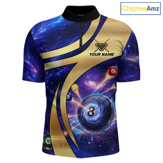 Purple Galaxy Pool 8 Ball Billiard Shirt For Men Personalized Multicolor Light Billiard Apparel NYN2893