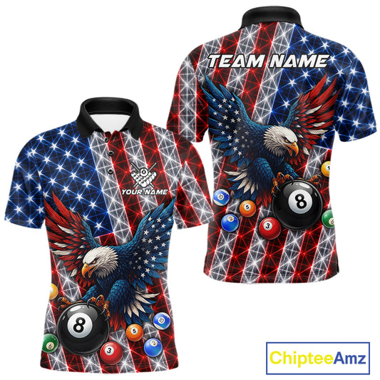 Lightning thunder American flag eagle billiard polo shirt for men