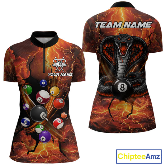 Cobra 8 ball thunder lightning billiard 1/4-zip shirt for women custom orange jersey