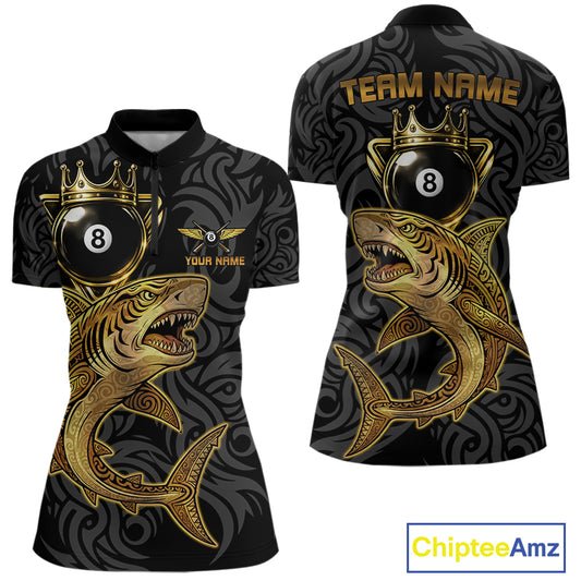 Gold 8 Ball Crown Women's Billiard Team Shirt Custom Shark Tribal Pool Billiard Jerseys NYN2347
