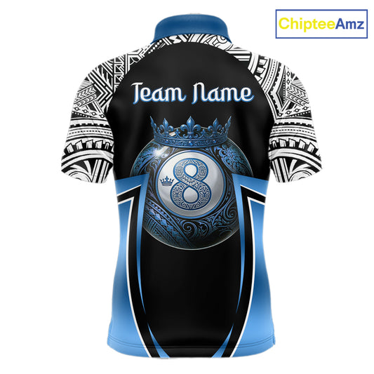 Blue Tribal 8 Ball Billiard Shirt For Men Personalized Tribal Pool Polo & 1/4-Zip Team Jersey NYN2984