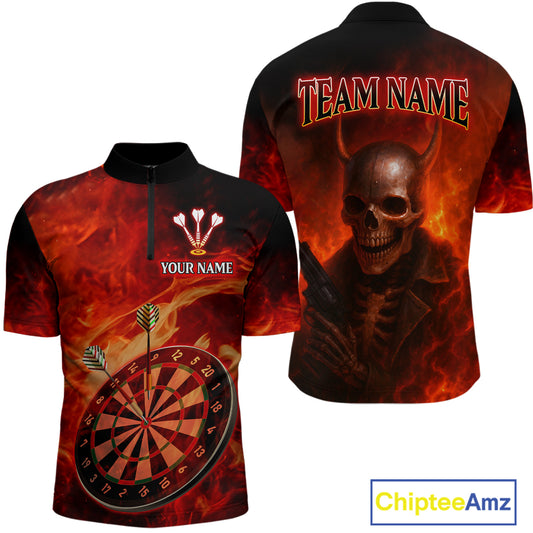 Flame Dartboard & Skull Flaming Darts Shirt For Men - Custom Dart Player Uniform NYN0529