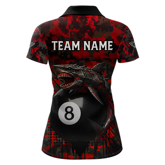 Horror Shark Play Pool 8 Ball Women's Billiard Team Shirt Custom Red Camouflage Billiard Attire NYN2499