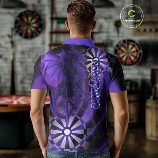 Custom Black And Purple Dragon Dartboard Dart Polo Jersey Outfits Dart Team Shirts For Men NYN0979