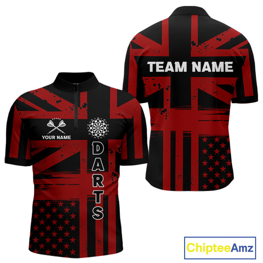 Dartboard Shield US Flag - Men's Patriotic Darts Shirt - Custom Name For Players NYN0489