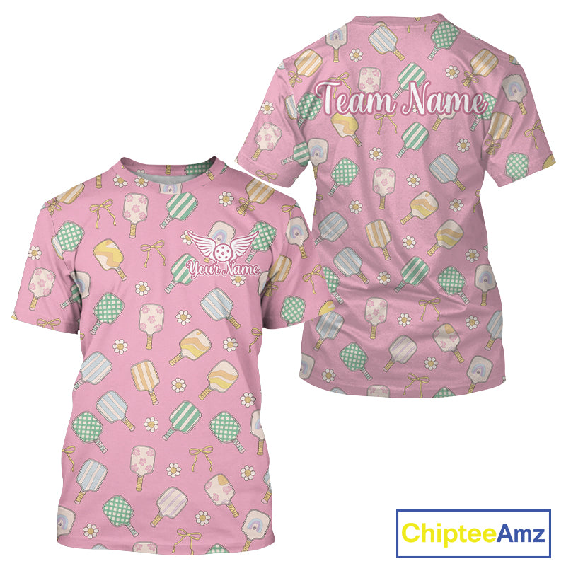 Custom Pink Paddle Funny Pickleball T-Shirt For Men Outfits Pickleball Team Jersey NYN1372