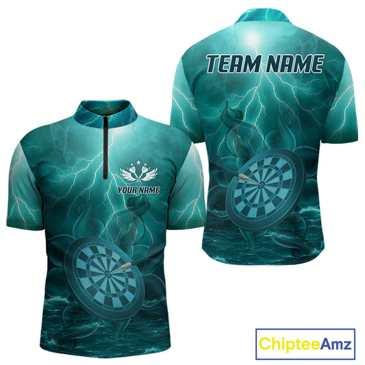 Thunder Dartboard In The Ocean Turquoise Darts Shirt For Men - Custom Name & Team NYN0616
