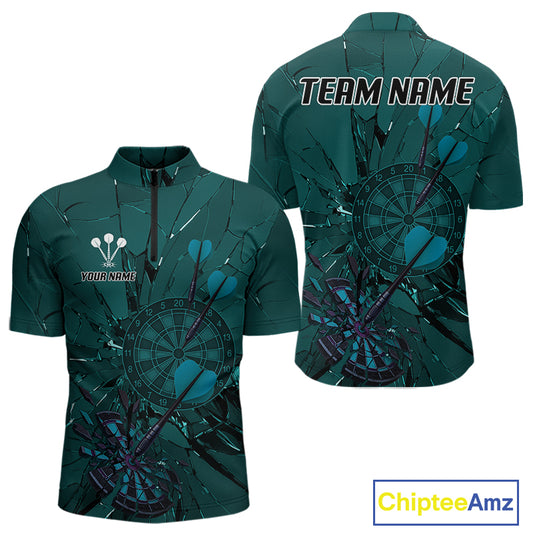 Cracked Dartboard Broken Glass Men's Darts Shirt Custom Name & Team | Opt1 - Dark Teal NYN0653