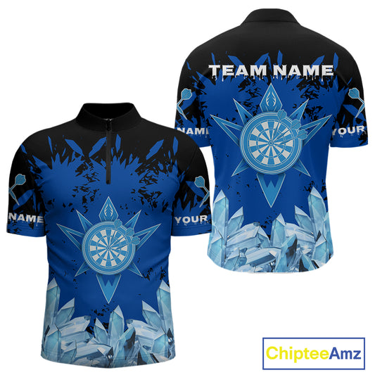 Funny Ice Pattern & Blue Dartboard Darts Team Shirt For Men - Customizable Name NYN0386