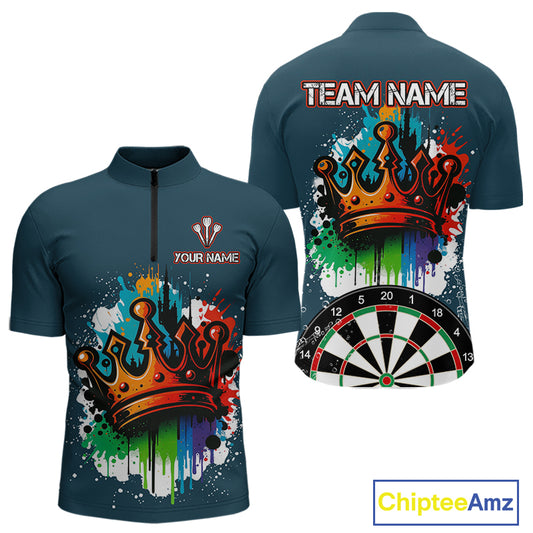 Colorful Dripping Crown Darts Grunge Darts Shirt For Men - Custom Name & Team NYN0600