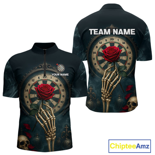 Custom Funny Skull Red Rose Men Dart Shirts Personalized Dart Team Jerseys, Dart Gifts NYN1169