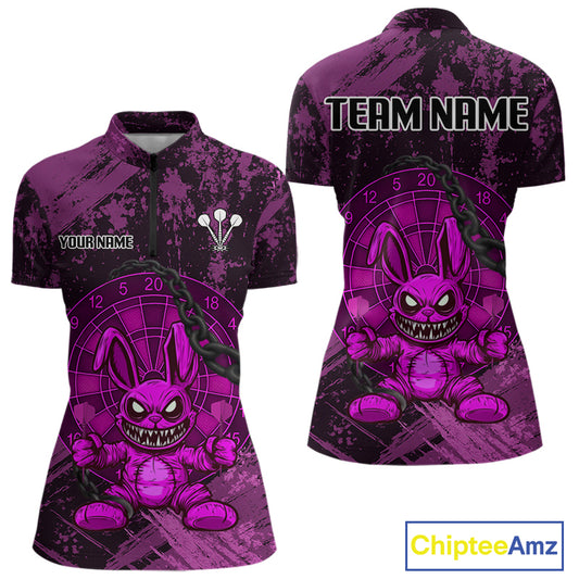 Crazy Rabbit Dartboard Arrows Grunge Darts Shirt For Women - Custom Name & Team | Opt3 - Purple NYN0630