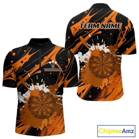 Splashed Color Dartboard Grunge Men's Darts Shirt Custom Name & Team | Opt1 - Orange NYN0648