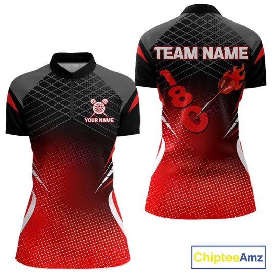 Flaming Dart Arrow In 180 Score Women's Darts Shirt - Custom Name For Dart Players NYN0421