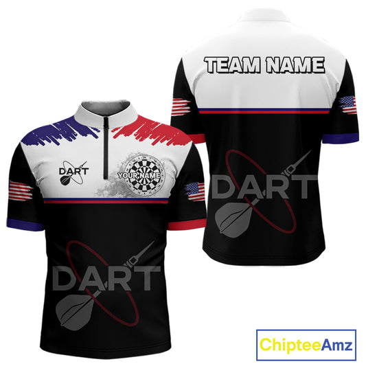 American Flag Grey Smoke Dartboard Men's Darts Shirt - Custom Name For Darts Jersey NYN0426
