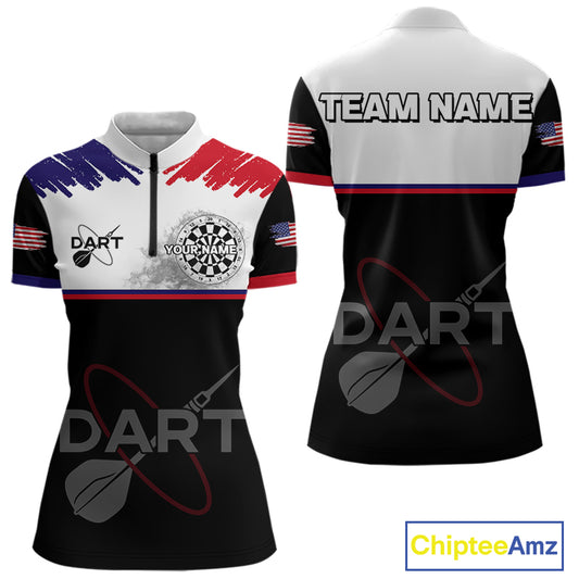 American Flag Grey Smoke Dartboard Women's Darts Shirt - Custom Name For Darts Jersey NYN0426