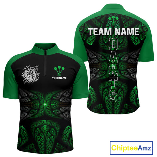 Armor-Style Tribal Green Dartboard Men's Darts Shirt - Custom Name For Darts Jersey NYN0432