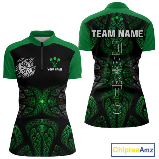 Armor-Style Tribal Green Dartboard Women's Darts Shirt - Custom Name For Darts Jersey NYN0432