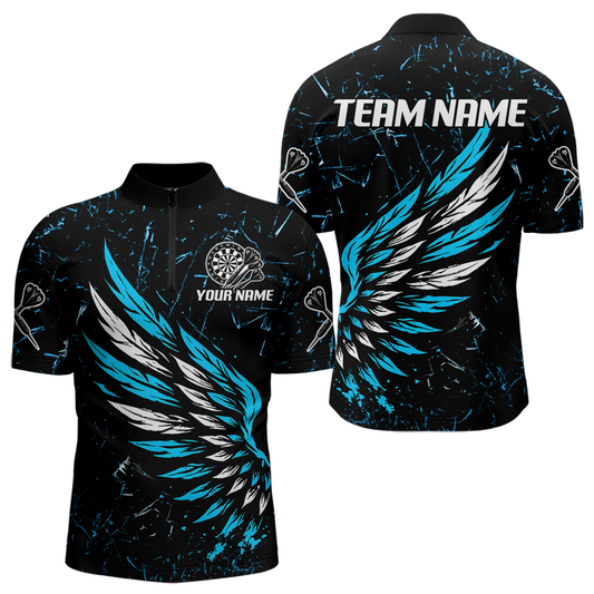 Custom White-Blue Wings Grunge Style Dart Shirt For Men, Dart Team Jerseys NYN0110