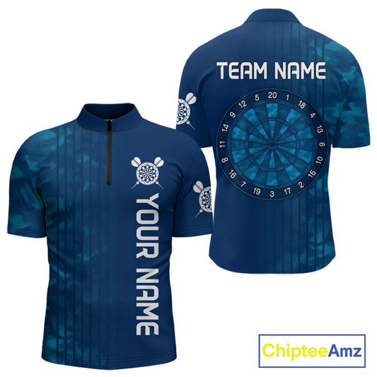 Men’s Darts Team Shirt - Navy Camo Pattern And Dartboard | Custom Name Option NYN0317