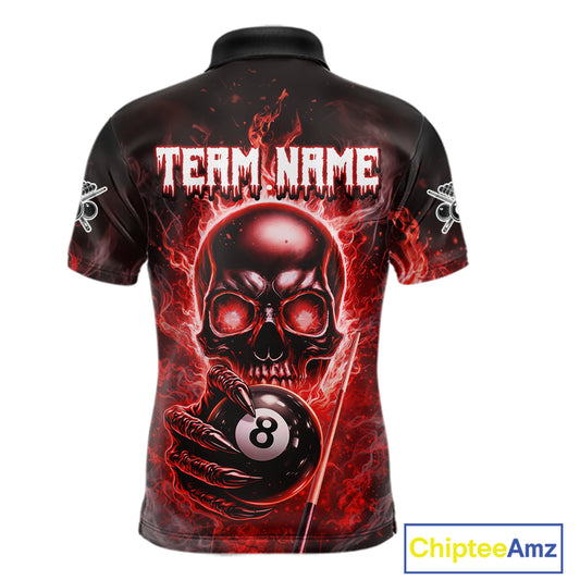 Red Flames Skull Hoding 8 Ball Pool Men Polo & 1/4-Zip Shirt Custom Billiards Ball Jerseys NYN2428