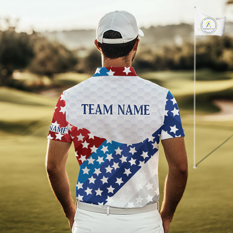 Mens Golf Polo Shirts Star Pattern Custom Patriotic Golf Team Shirts For Men, Golf Gifts NYN2915