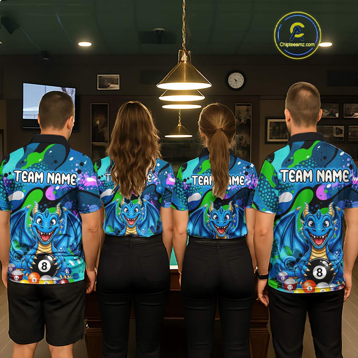 Blue Splatter Funny Dragon 8 Ball Pool Billiard Shirts For Men Custom Cute Billiard Team Outfits NYN3302