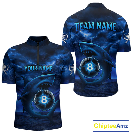 Blue Funny Shark Light 8 Ball Billiard Shirts For Men Custom Pool Billiard Team Jerseys NYN2289
