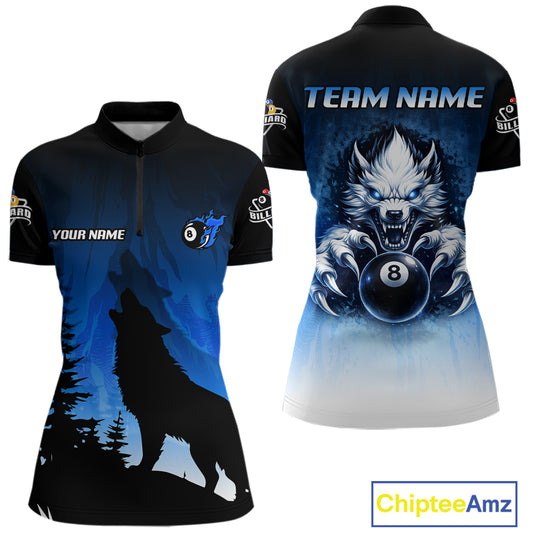 Blue Grunge Claws Wolf 8 Ball Pool Women Billiard Polo & 1/4-Zip Shirt Personalized Billiard Team Names NYN2737