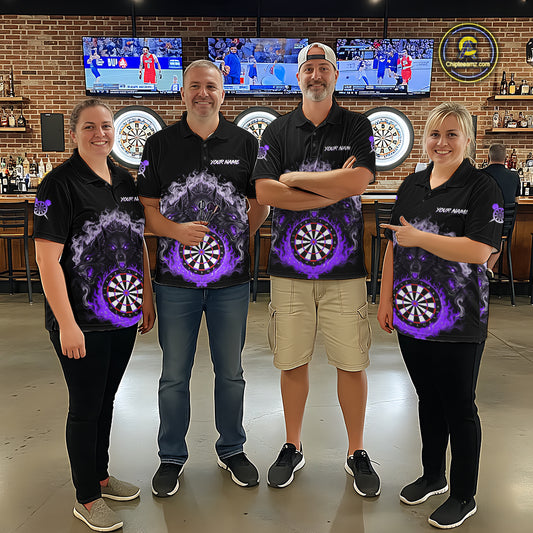 Grey And Purple Flames Wolf Custom Women's Funny Dart Quarter-Zip Shirts Team Dart League Jerseys NYN2080