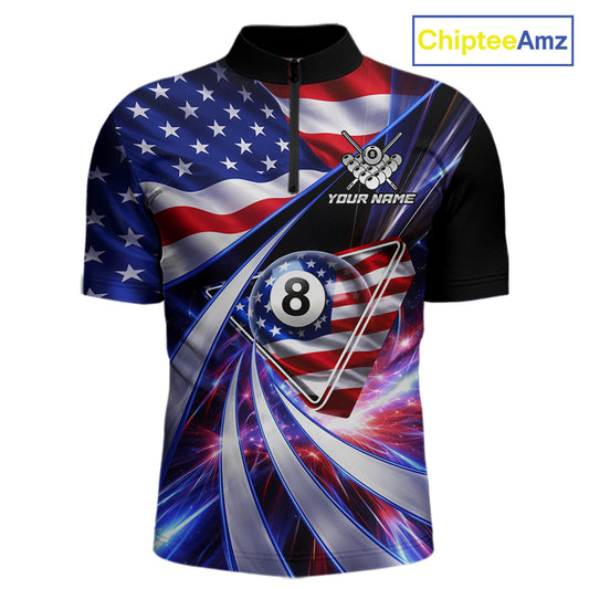Personalized Colorful Galaxy American Flag 8 Ball Pool Billiard Shirts For Men Billiard Attire Gifts NYN2791