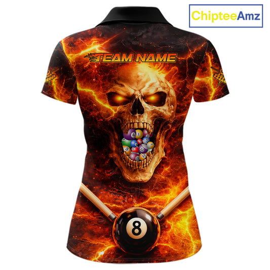 Thunder Red Skull Billiard 8 Ball & Sticks Billiard Shirt For Women Personalized Billiard Ball Shirts NYN2655