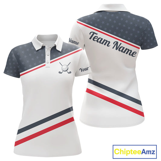 Womens Golf Polo Shirt Custom American Flag White Golf Shirt Patriotic Polo Team Clothing Attire NYN2852