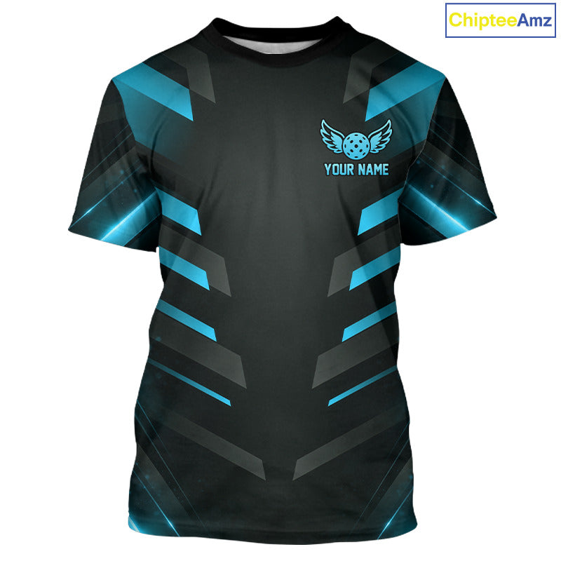 Custom Turquoise And Black Pickleball T-Shirt For Men, Lightning Pickleball Tournament Shirt NYN3857