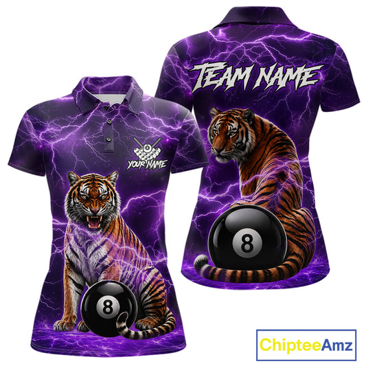 Thunder Purple Funny Tiger 8 Ball Billiard Pool Shirt For Women Custom Billiard Team Attire NYN3140